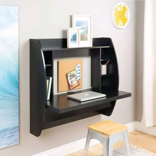 Compact Wall-Mounted Laptop Desk – Modern Floating Workstation In Matte Black Finish 1