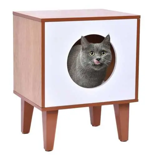 Contemporary Cat Bed – Wooden And White Pet Furniture With Plush Cushion 1