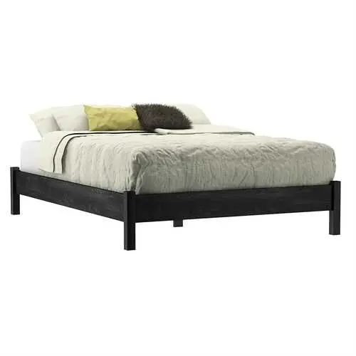Contemporary Grey-Black Platform Bed – Full Size Wooden Frame 1
