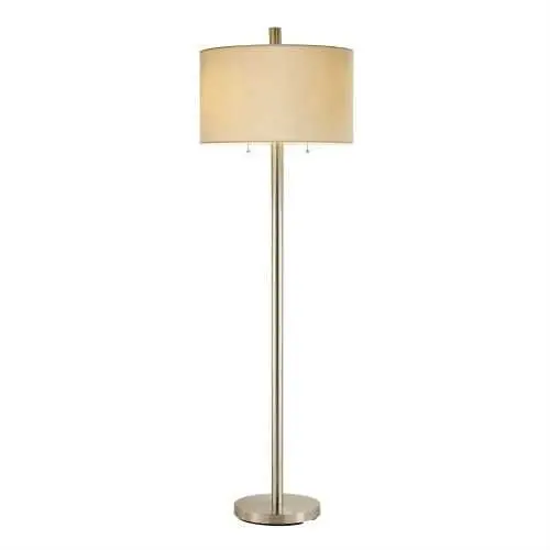 Contemporary Satin Steel Floor Lamp With Oversized Drum Shade 1