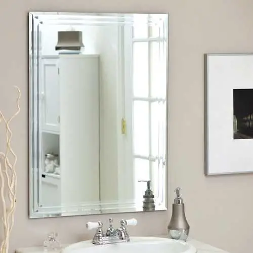 Contemporary Triple-Beveled Bathroom Mirror – 31.5-Inch Rectangular Wall Mount 1