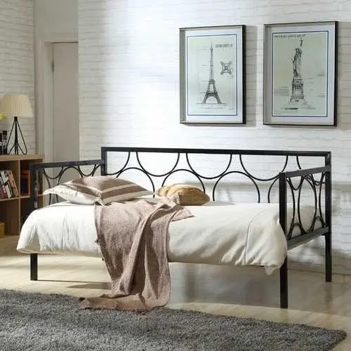 Contemporary Twin Black Metal Daybed – Reinforced Slatted Support System 1