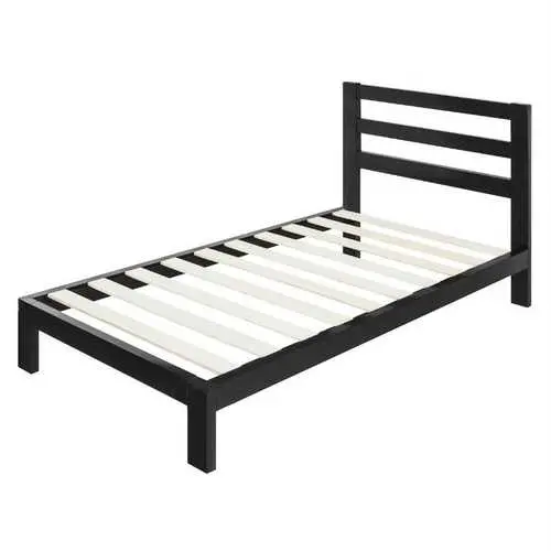 Contemporary Twin Metal Platform Bed – Headboard + Reinforced Wood Slats Included 1