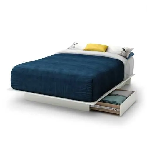 Contemporary White Queen Platform Bed Featuring Integrated Storage Drawers 1