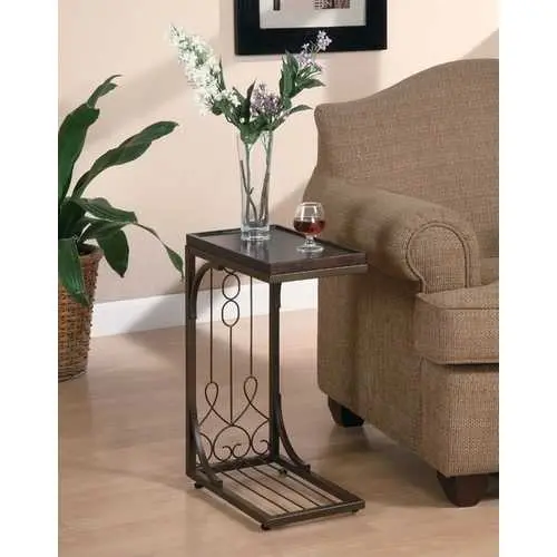 Copper-Base Side Tray Table With Brown Scroll Motif Design 1