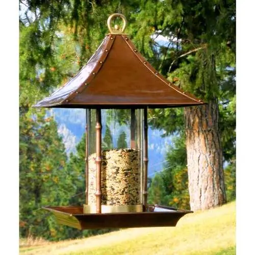 Copper-Finished Bamboo & Glass Bird Feeder – Asian-Inspired Wild Bird Attractor 1