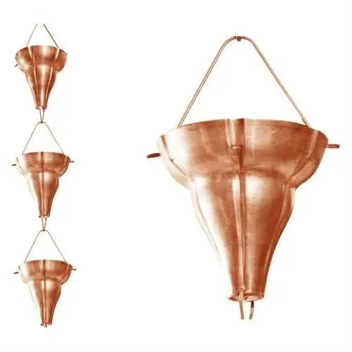 Copper Floral Funnel Rain Chain – 8.5-Foot Gutter Downspout Decorative Drain 1