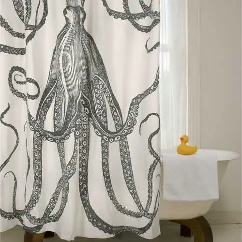 Cotton Octopus Shower Curtain – Black & White, 72" X 72" 1