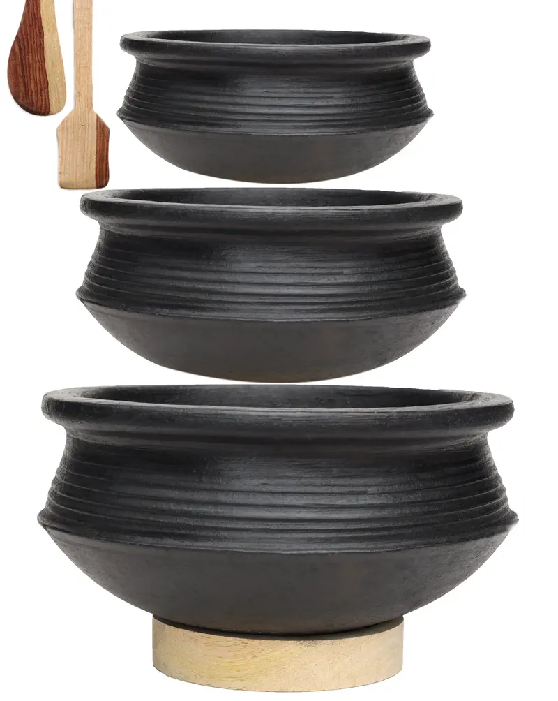 Craftsman Clay Biryani Handi & Curry Pot Combo – Deep-Burned Terracotta Set 3