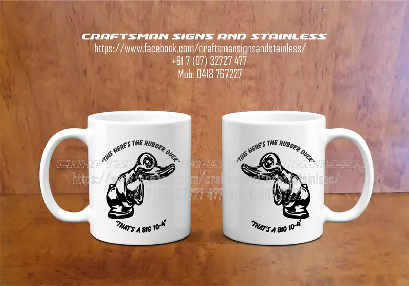 Custom White Ceramic Coffee Mug Featuring Convoy Rubber Duck Design 1