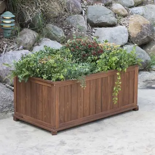 Dark Brown Raised Wooden Planter Box For Patios – 41 Inches Long 1