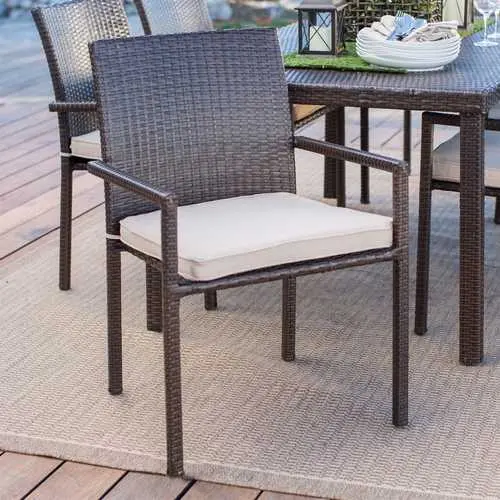Dark Brown Resin Wicker Dining Chair – Weather-Resistant Outdoor Armchair 1