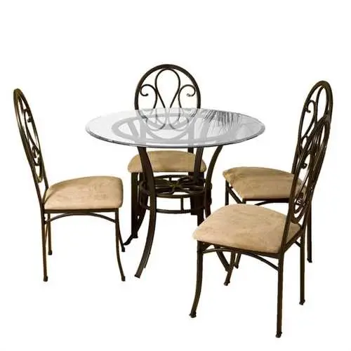 Dark Chocolate Metal Dining Table With Clear Round Tempered Glass Top 1