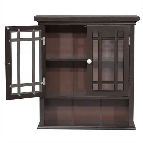 Dark Espresso Bathroom Wall Cabinet With Dual Doors And Open Shelving 1