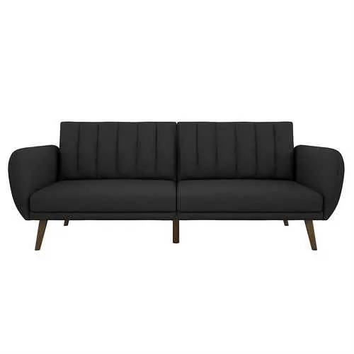 Dark Grey Linen Mid-Century Futon Sofa Bed 1
