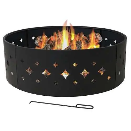 Diamond-Pattern Black Steel 36-Inch Fire Pit Ring – Heavy-Duty Design 1