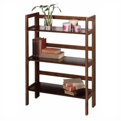 Distressed Walnut Stackable Folding Bookcase With Three Shelves 1