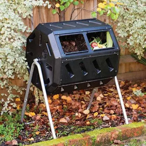 Dual-Chamber 37-Gallon Rotating Compost Tumbler With Sturdy Steel Stand 1