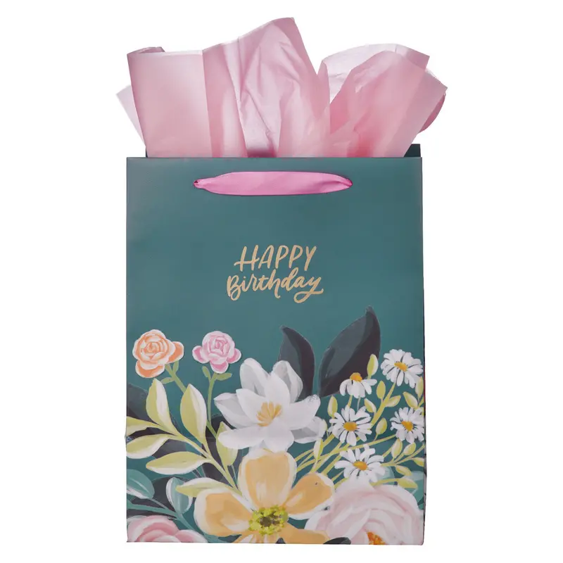 Elegant Dark Floral Birthday Gift Bag With Matching Tag 2