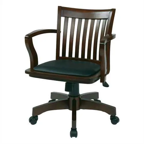 Espresso Bankers Chair – Black Vinyl Seat With Natural Wood Armrests 1