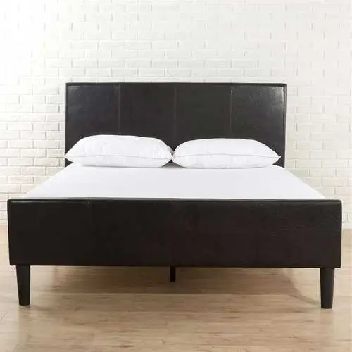 Espresso Faux Leather Full Platform Bed With Upholstered Headboard And Footboard 1