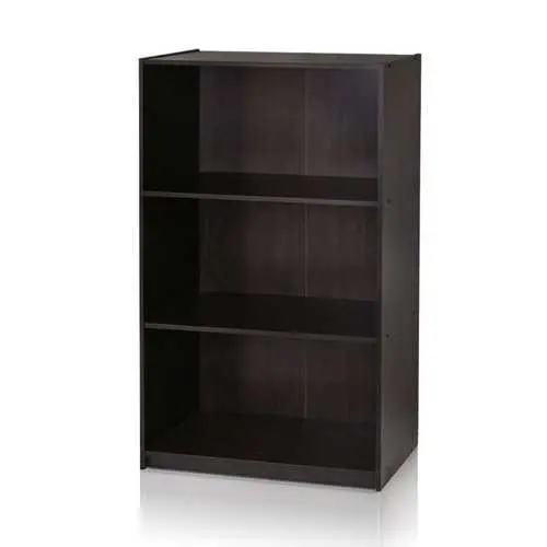 Espresso-Finish 3-Shelf Modern Bookcase For Small Space Organization 1