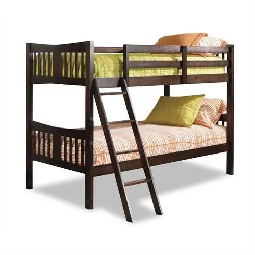 Espresso-Finished Twin-Over-Twin Solid Wood Bunk Bed 1