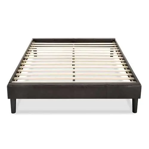 Espresso Padded Platform Bed – Queen Size Faux Leather Upholstered Frame 1