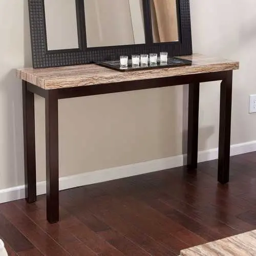 Espresso Solid Wood Console Table With Faux Marble Top And Sofa-Table Functionality 1