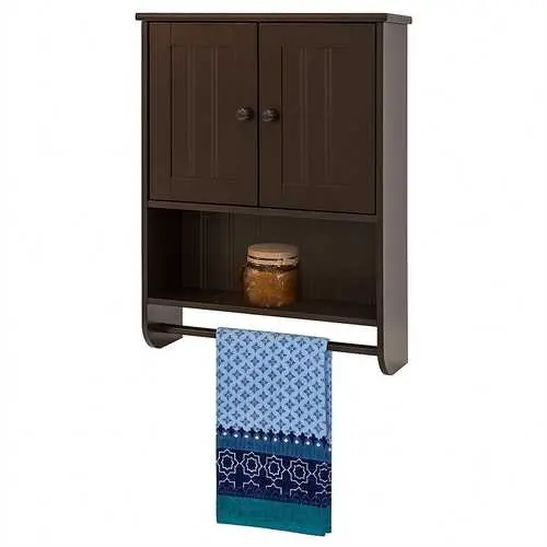 Espresso Wall-Mounted Bathroom Cabinet With Built-In Towel Bar 1