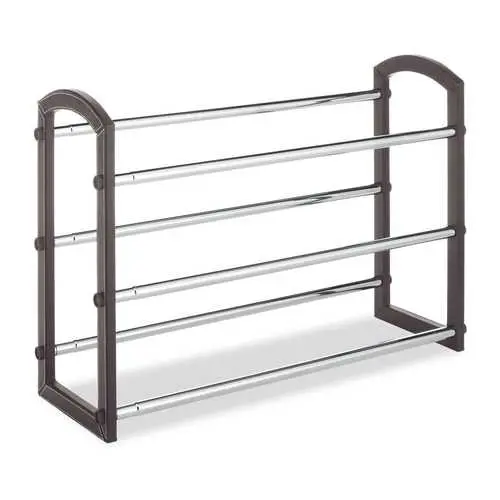 Expandable 3-Tier Shoe Rack – Chrome Frame With Faux Leather Shelves 1