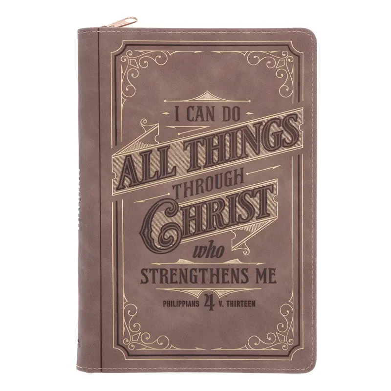 Faith-Based Faux Leather Journal With Zip Closure – 'I Can Do All Things Through Christ' 1