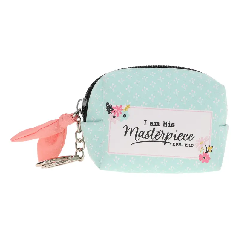 Faith-Inspired Faux Leather Keychain Pouch: 'I Am His Masterpiece' 1