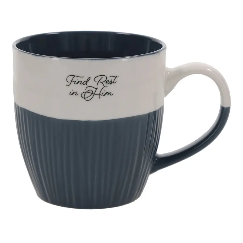 'Find Rest In Him' Blue Ceramic Mug – Calming Faith-Based Drinkware 1