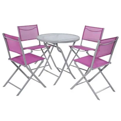 Five-Piece Foldable Patio Set – Pink, Purple & Rose Red Chairs + Matching Table 1