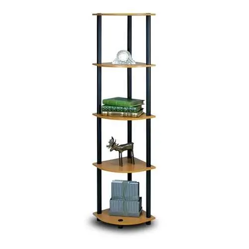 Five-Shelf Corner Display Unit In Light Cherry And Matte Black 1