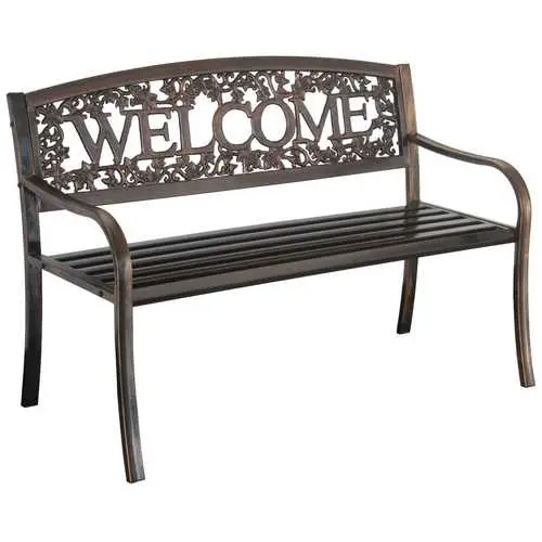Floral-Accented Metal Garden Bench – Weather-Resistant Outdoor Seating 1