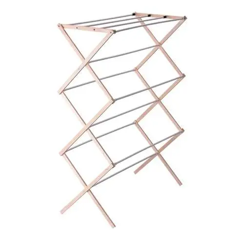 Foldable Wooden Clothes Drying Rack With Clothline System 1