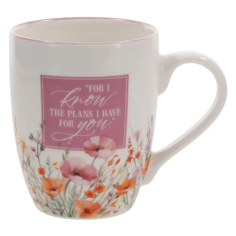 'For I Know The Plans' Jeremiah 29:11 Ceramic Mug – Pink Rim Accent 1