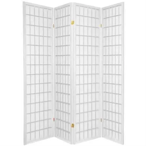 Four-Panel Shoji Room Divider – Minimalist White Oriental Privacy Screen 1