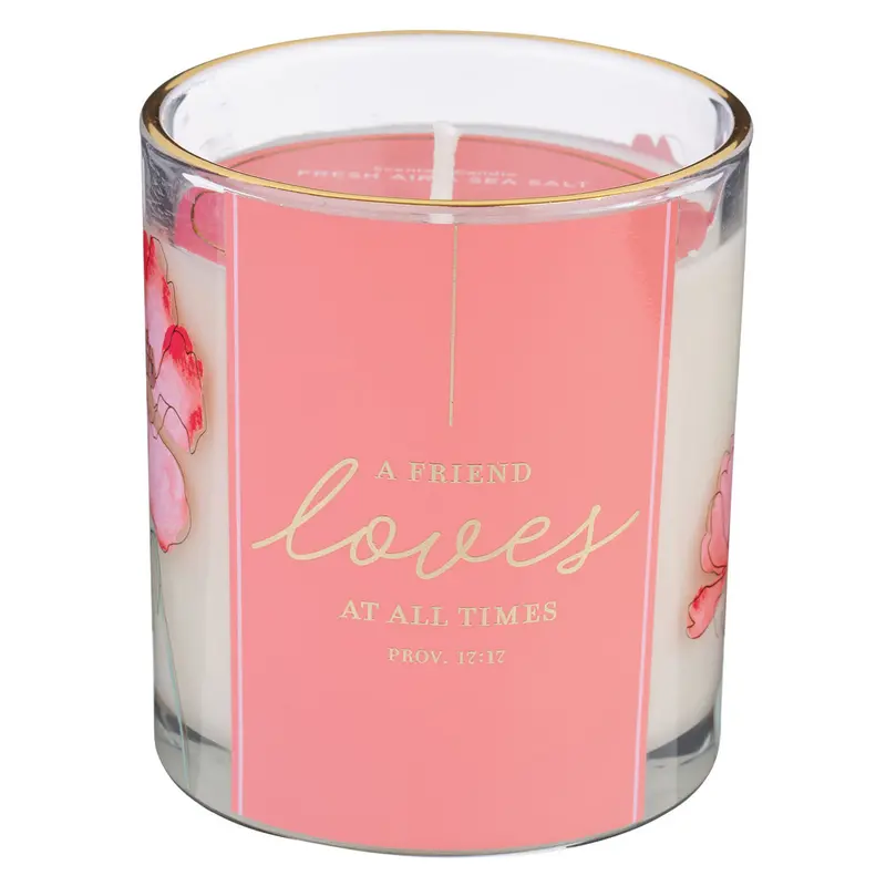 Fresh Air & Sea Salt Scented Candle: 'A Friend Loves At All Times' – With Dust Cover 1