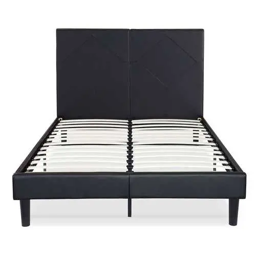 Full Faux Leather Upholstered Platform Bed Frame Featuring Padded Headboard 1