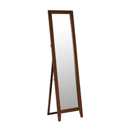 Full-Length Leaning Floor Mirror – Modern Brown Wood Frame Design 1