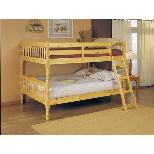 Full-Over-Full Bunk Bed With Ladder – Light Natural Wood Finish 1