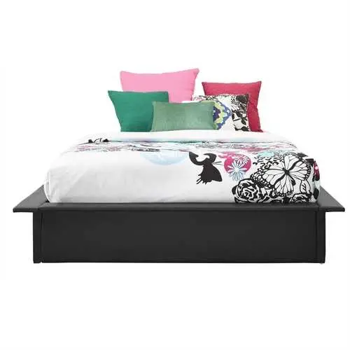 Full-Size Black Faux Leather Platform Bed – Padded Upholstery With Solid Wood Slats 1