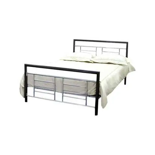 Full-Size Black Metal Platform Bed With Silver Trim And Classic Headboard Design 1