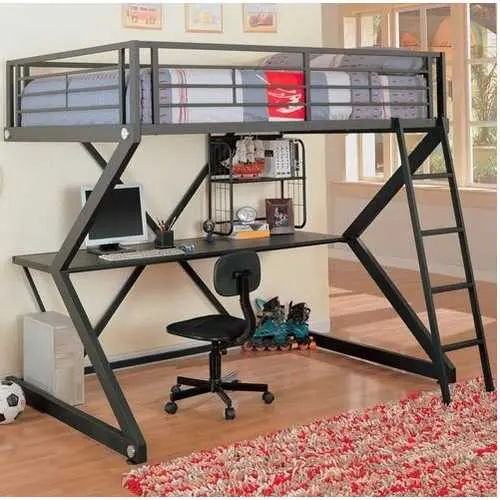 Full-Size Loft Bed With Built-In Desk And Bunk-Style Metal Frame 1