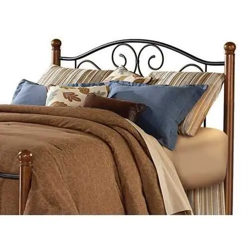 Full-Size Matte Black Metal Headboard With Walnut Veneer Posts 1