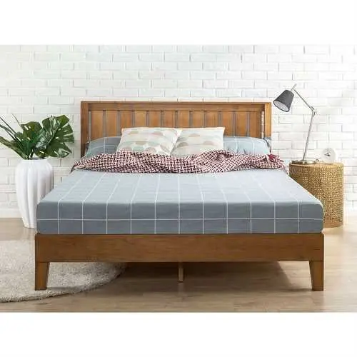 Full Solid Wood Platform Bed Frame With Medium Brown Headboard 1
