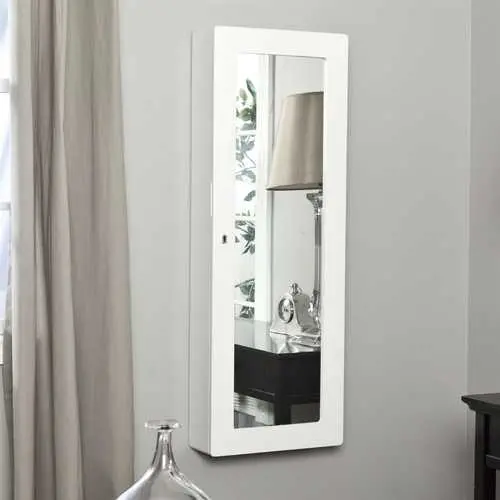Gloss-White Wall-Mounted Jewelry Armoire With Organized Interior Compartments 1